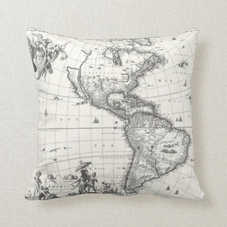 Map Of The Americas 1669 Pillow