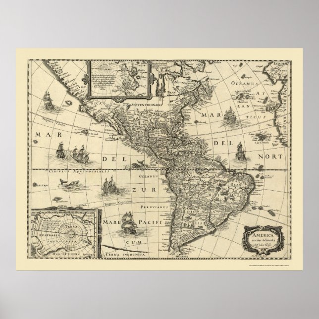 Map of the Americas by Hondio 1640 Poster (Front)
