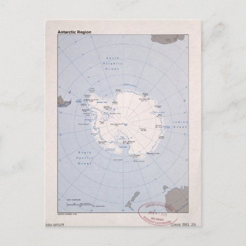 Map of the Antarctic Region 1982 Postcard