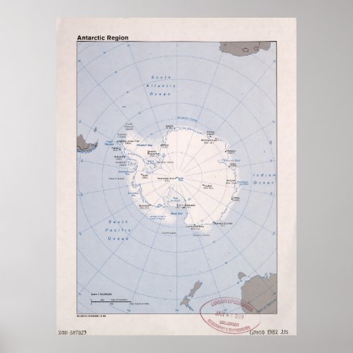 Map of the Antarctic Region 1982 Poster