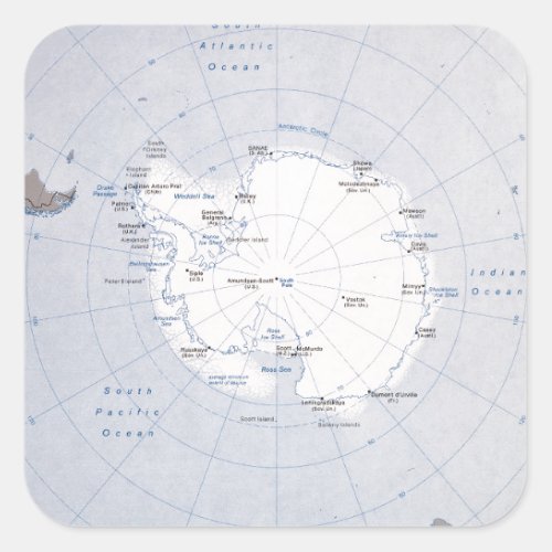 Map of the Antarctic Region 1982 Square Sticker