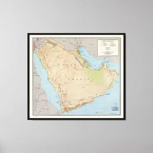 Map of the Arabian Peninsula 1969 Canvas Print
