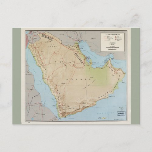 Map of the Arabian Peninsula 1969 Postcard