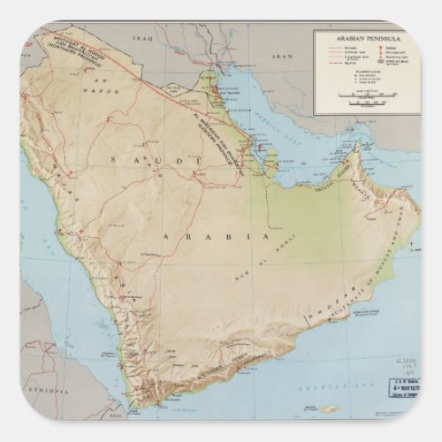 Map of the Arabian Peninsula 1969 Square Sticker