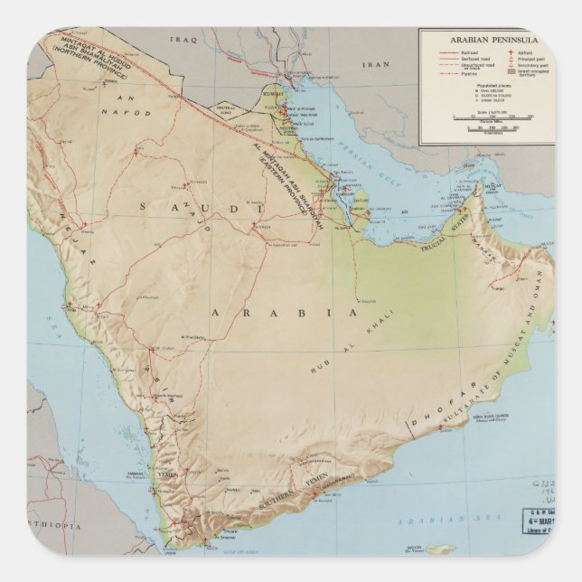 Map of the Arabian Peninsula (1969) Square Sticker (Front)