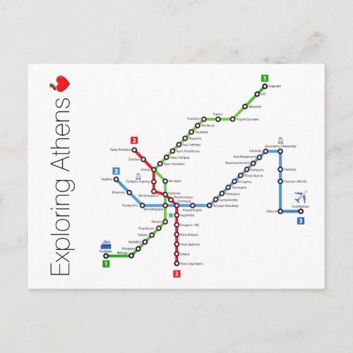 Map of the Athens Metro Postcard