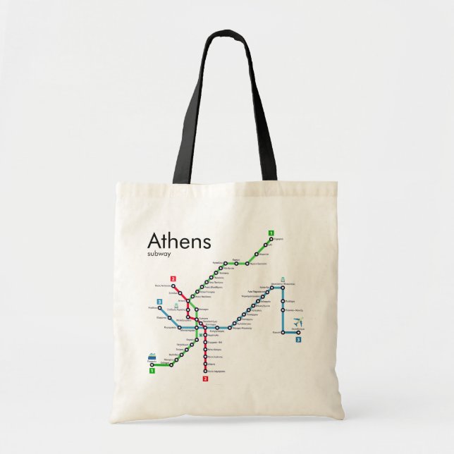 Map of the Athens Metro Tote Bag (Front)