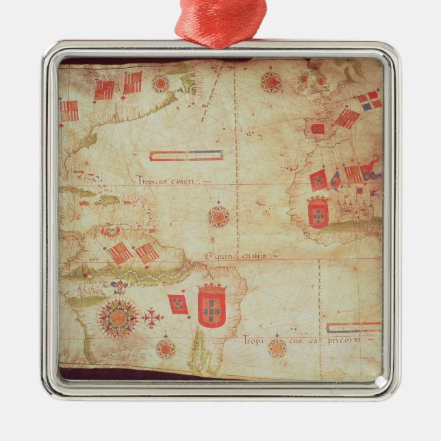 Map of the Atlantic Ocean, c.1550 Metal Ornament (Front)