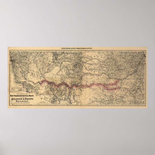 Map of The Atlantic & Pacific Railroad, 1883 Poster (Front)