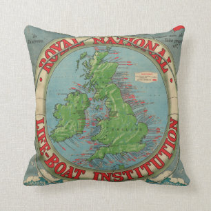 Map of the British Isles - Life-Boat Chart Throw Pillow