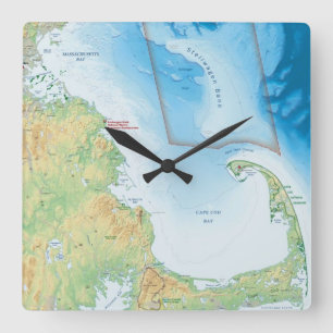 Map of the Cape Cod Bay Square Wall Clock