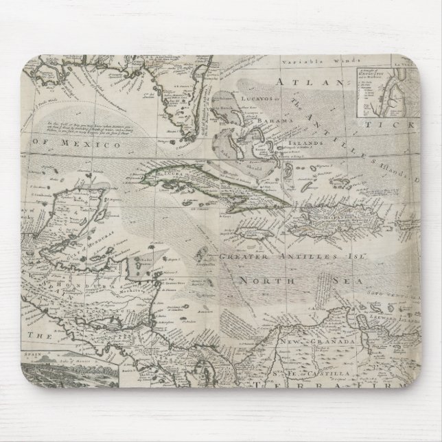 Map of the Caribbean | 1715 Mouse Pad (Front)