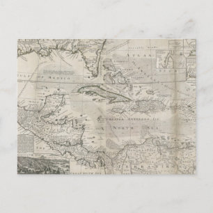 Map of the Caribbean   1715 Postcard