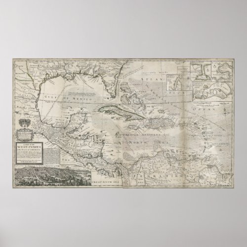 Map of the Caribbean  1715 Poster