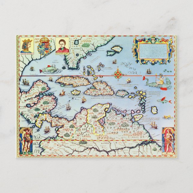 Map of the Caribbean islands Postcard (Front)