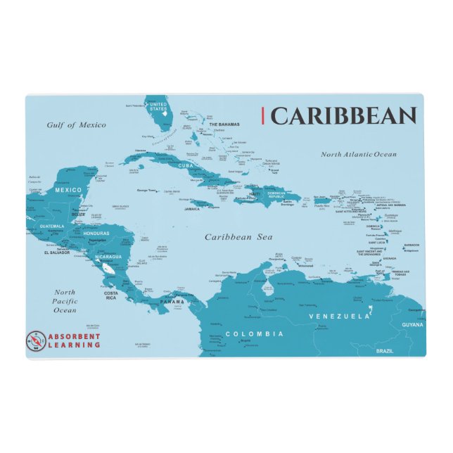 Map of the Caribbean Placemat (Front)