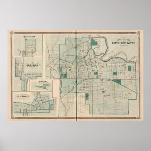 Map of the City of Fort Wayne with Cedarville Poster