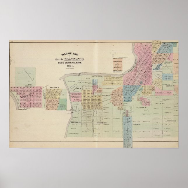 Map of the City of Mankato, Minnesota Poster (Front)