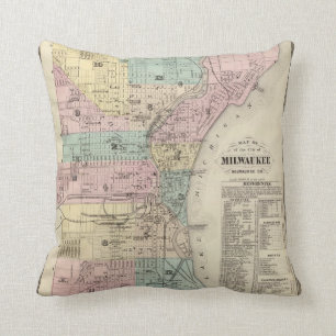 Map of the City of Milwaukee, Milwaukee Co Throw Pillow