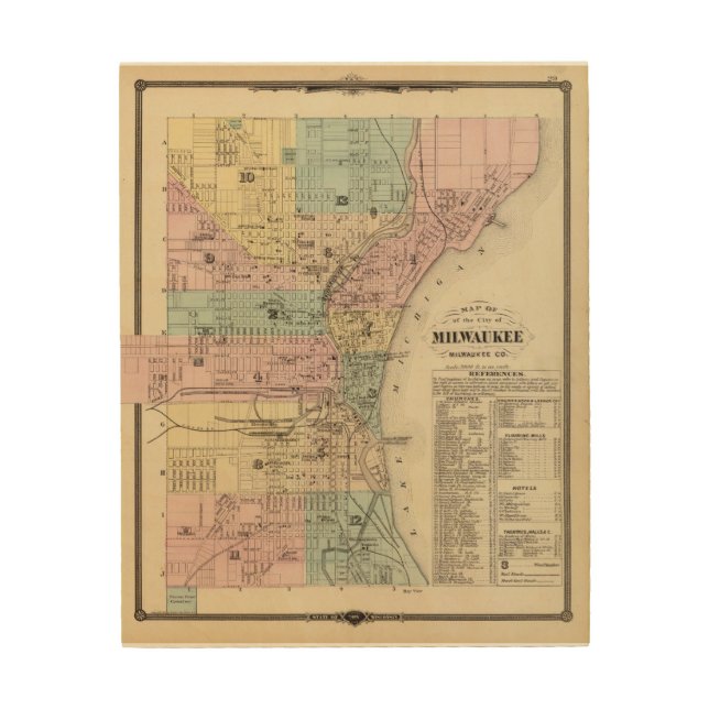 Map of the City of Milwaukee, Milwaukee Co Wood Wall Art (Front)