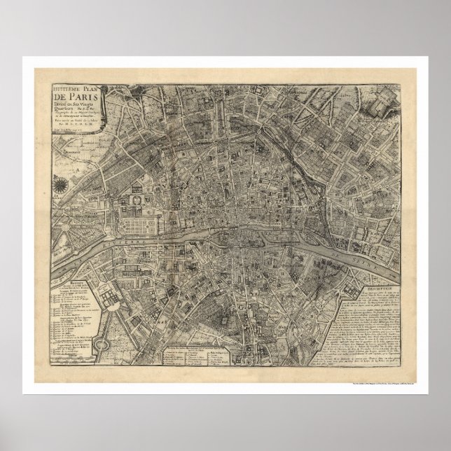 Map of the City of Paris by Nicolas de Fer 1700 Poster (Front)