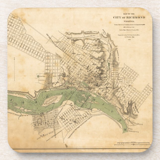 Map of the city of Richmond, Virginia (1858-1864) Drink Coaster (Front)