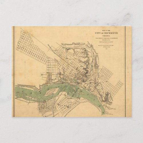 Map of the city of Richmond Virginia 1858_1864 Postcard