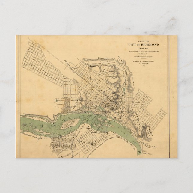Map of the city of Richmond, Virginia (1858-1864) Postcard (Front)