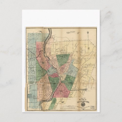 Map of the City of Rochester New York 1879 Postcard