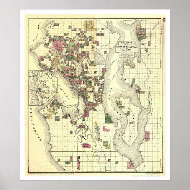 Map of the City of Seattle 1890 Poster (Front)