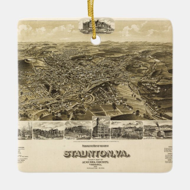 Map of the City of Staunton, Virginia (1891) Ceramic Ornament (Front)