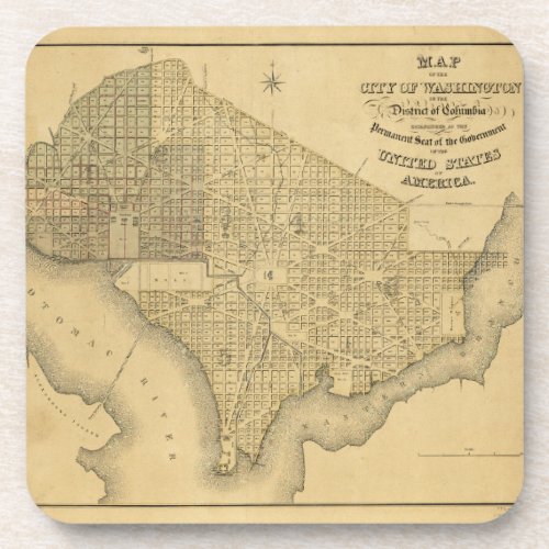 Map of the City of Washington DC 1839 Drink Coaster