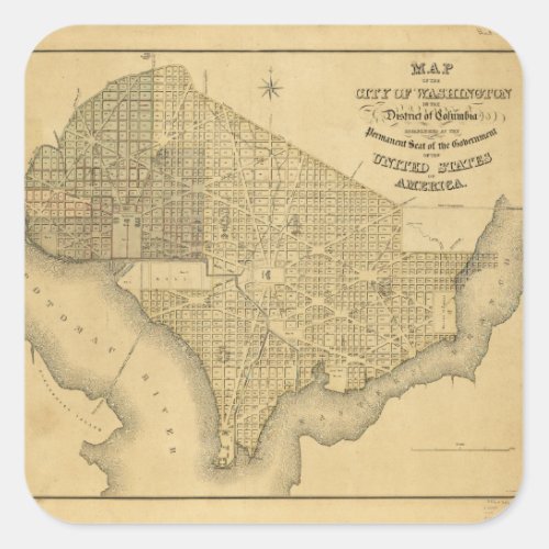 Map of the City of Washington DC 1839 Square Sticker