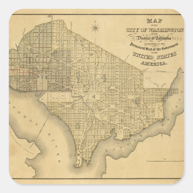 Map of the City of Washington D.C. (1839) Square Sticker (Front)