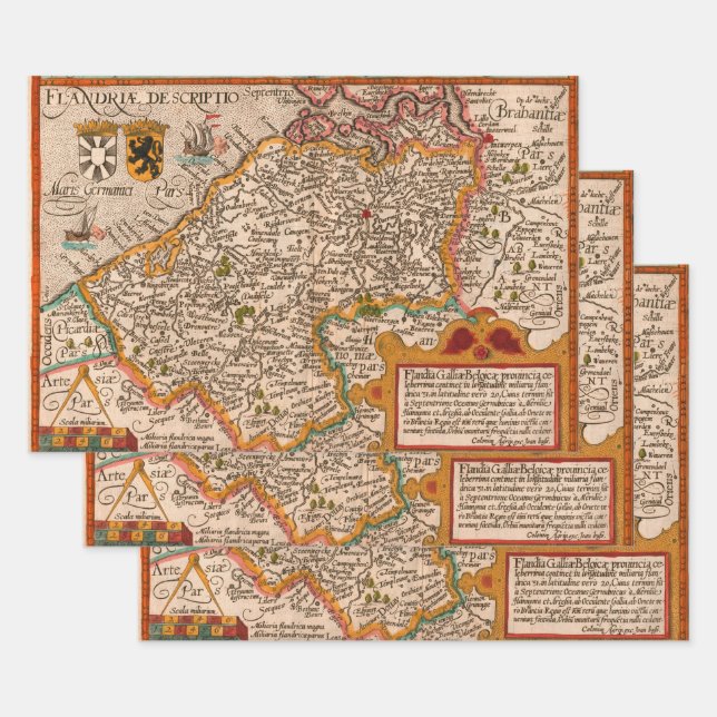 Map of the county of Flanders (1609) Wrapping Paper Sheets (Set)