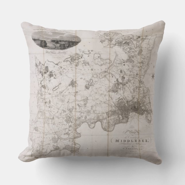 Map of the County of Middlesex, published 1819 (pr Throw Pillow (Front)