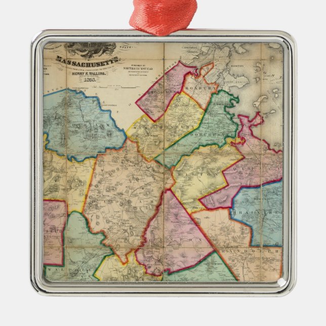 Map of the County of Norfolk, Massachusetts Metal Ornament (Front)