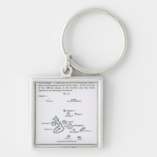 Map of the Galapagos Archipelago, 1844 Keychain (Front)