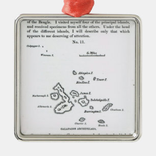 Map of the Galapagos Archipelago, 1844 Metal Ornament