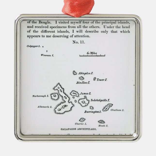 Map of the Galapagos Archipelago, 1844 Metal Ornament (Front)