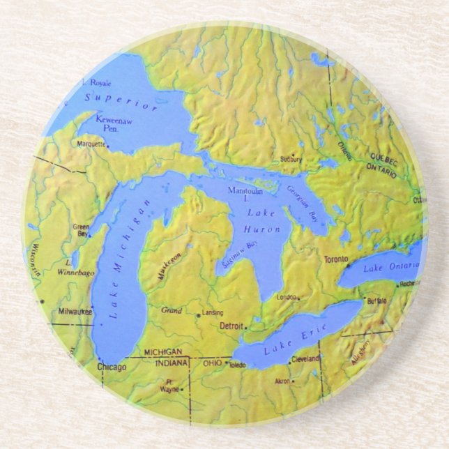 Map of The Great Lakes Design Drink Coaster (Front)