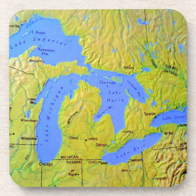 Map of The Great Lakes Design Drink Coaster | Zazzle