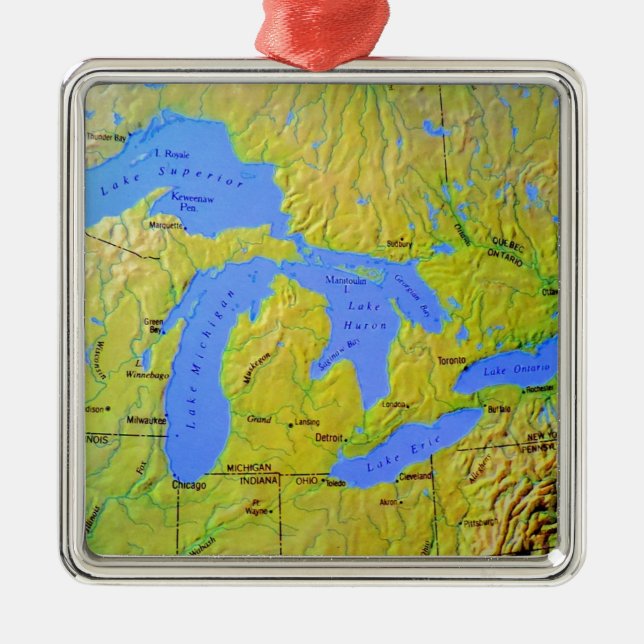 Map of The Great Lakes Design Metal Ornament (Front)