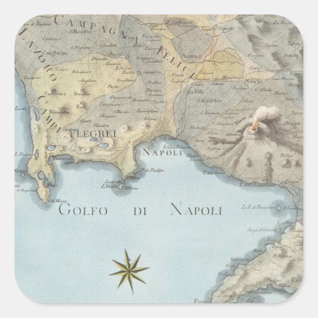 Map of the Gulf of Naples and Surrounding Area Square Sticker (Front)