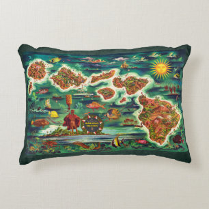 Map of the Hawaiian Islands 1950 Accent Pillow
