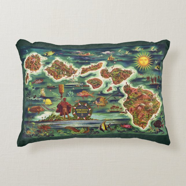 Map of the Hawaiian Islands 1950 Accent Pillow (Front)