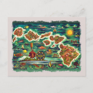 Map of the Hawaiian Islands 1950 Postcard