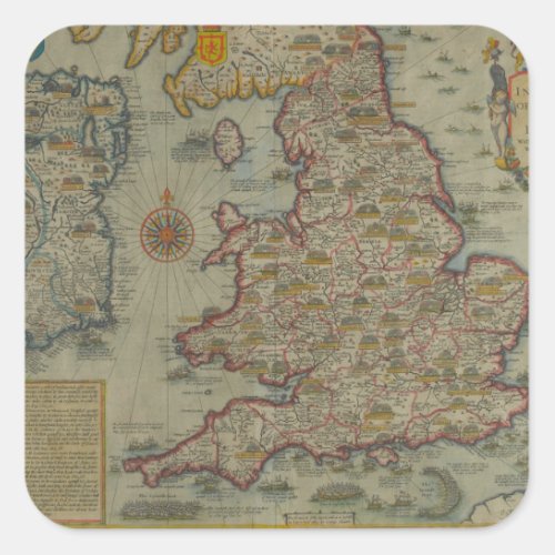 Map of The Invasions of England  Ireland Square Sticker