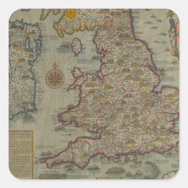Map of The Invasions of England & Ireland Square Sticker (Front)