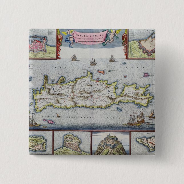 Map of the Island of Candia Pinback Button (Front)